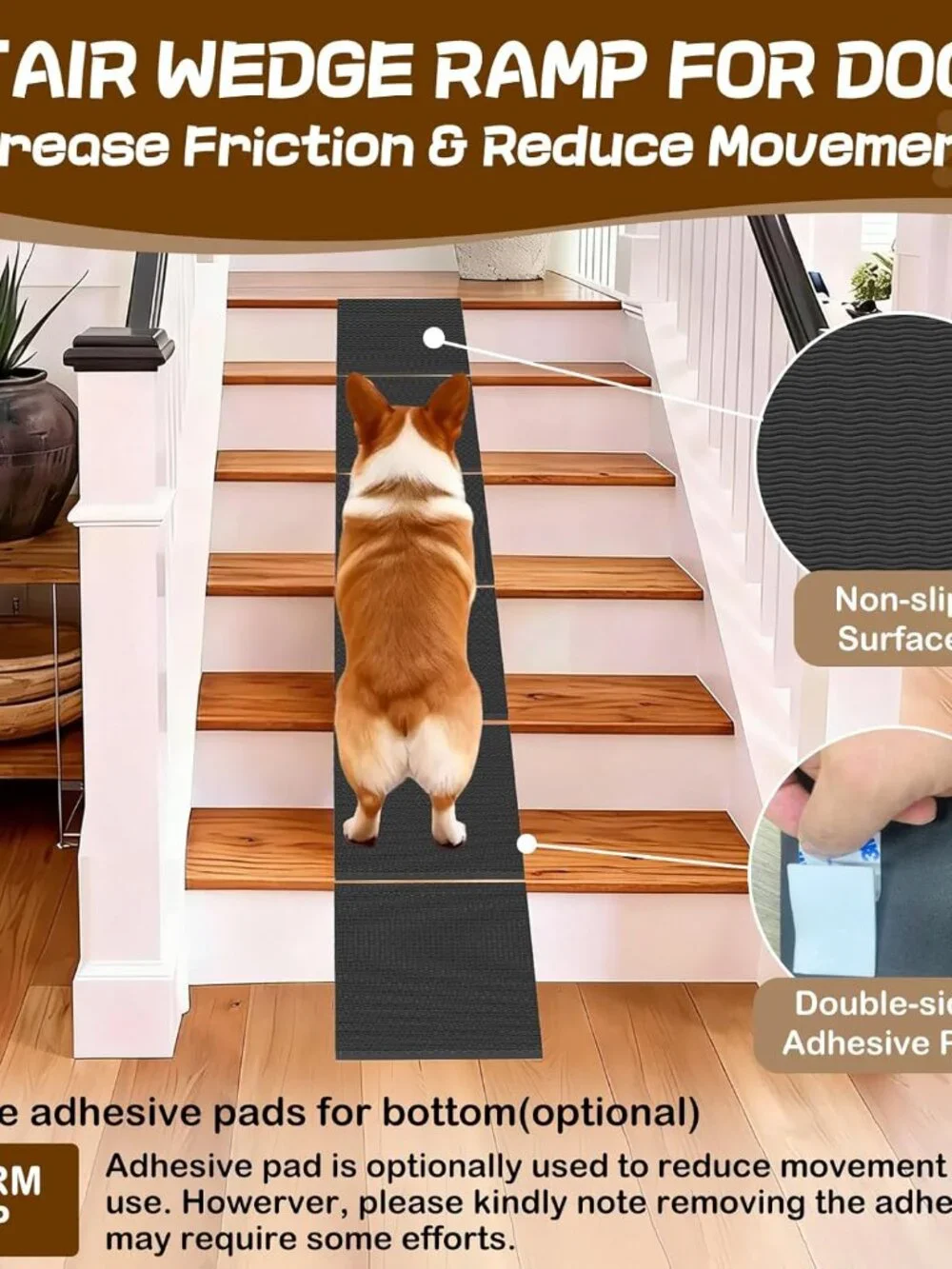 Dog Wedge Ramp for Stairs/Staircases, Portable & Lightweight Pet Ramp